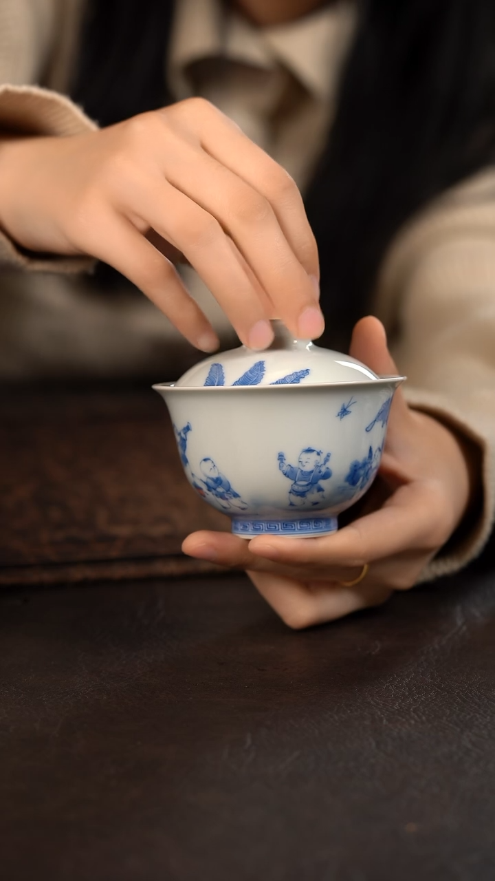 【闪购商品】杯聚澜堂五子闹春盖碗