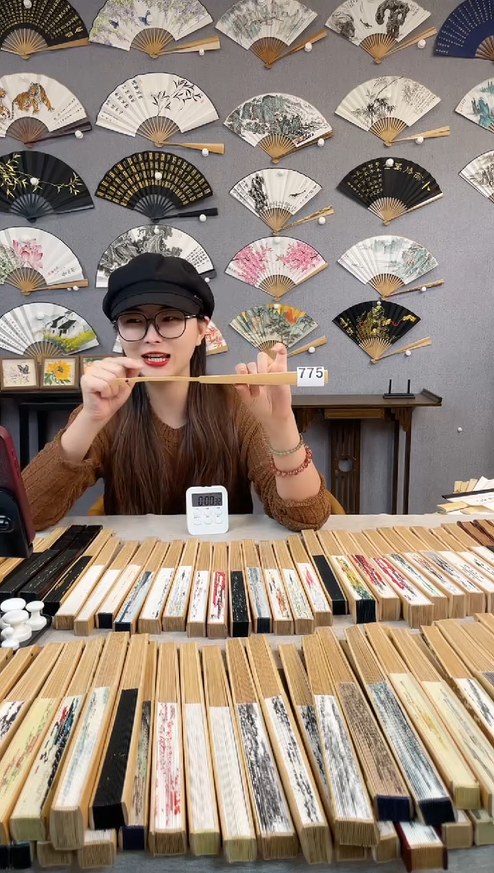 国画95寸玉竹折扇纯手写纯手绘作品775