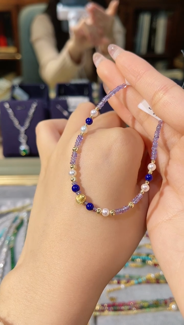 【闪购商品】坦桑石手链18K金镶嵌坦桑石手链