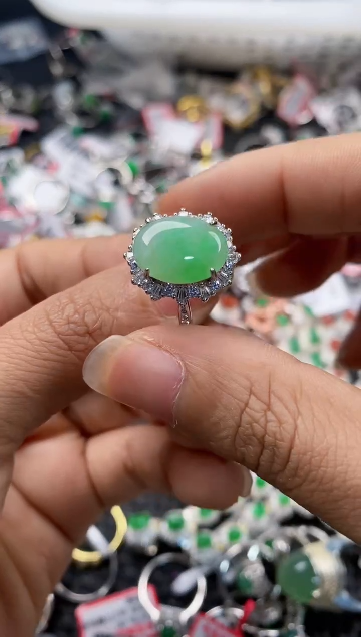 银S925镶嵌戒指翡翠444---8