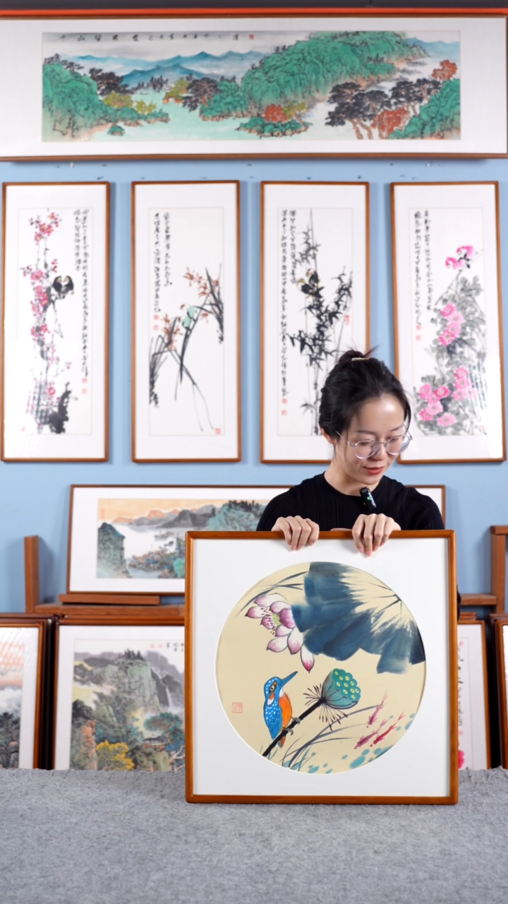 【闪购商品】国画戚莉莉《荷花斗方》手绘带框53*53