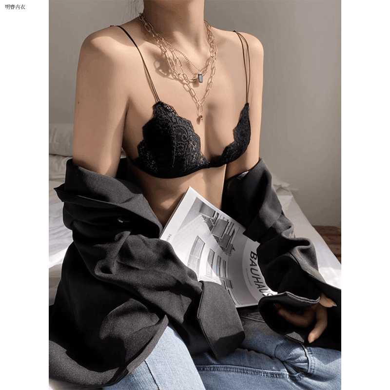 法式三角杯小胸无钢圈内衣女超薄款蕾丝纯欲细带美背性感文胸新款