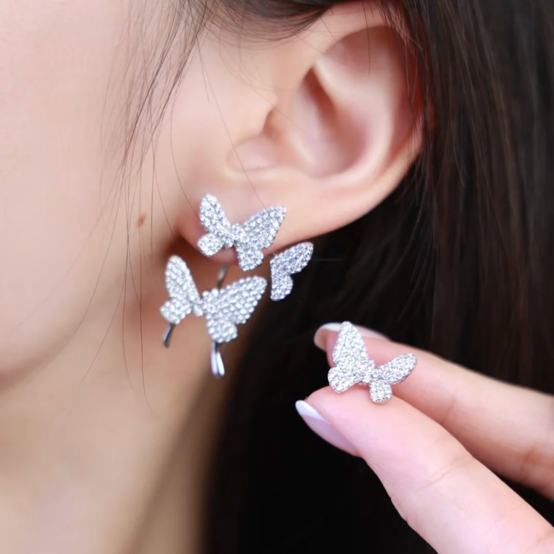 铜合金合成锆石耳饰 何家蝴蝶梦耳钉小众气质