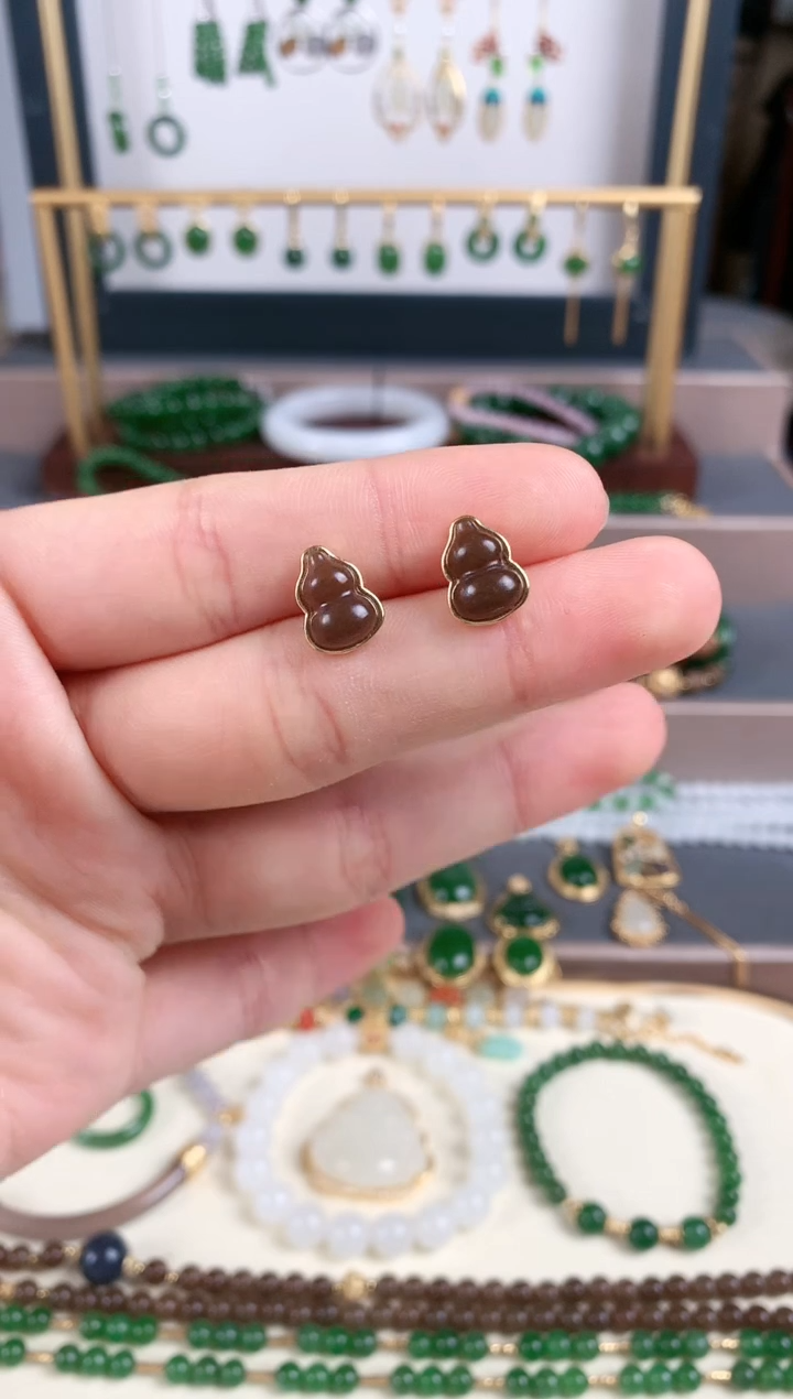 银S925镶嵌和田玉耳饰1