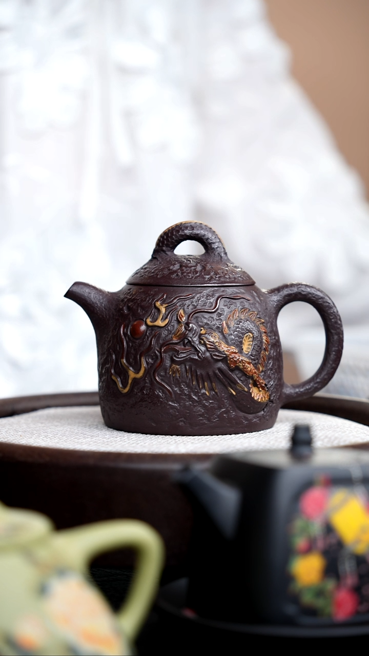 茶壶紫砂石红龙秦权004