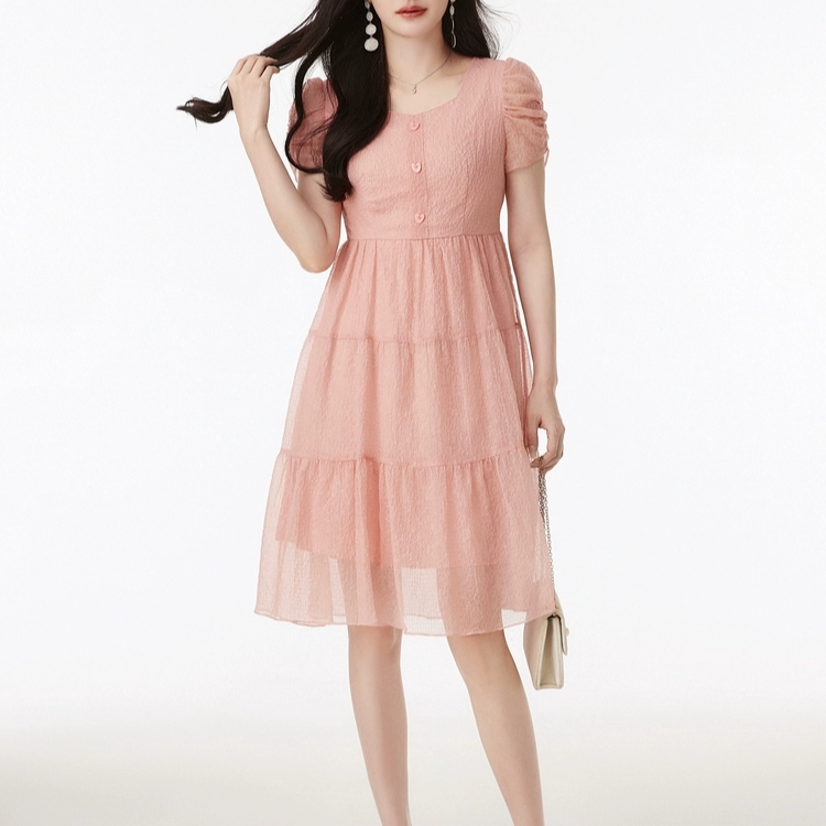 T1987夏季新款中长款气质连衣裙温柔风显瘦系带优雅B11