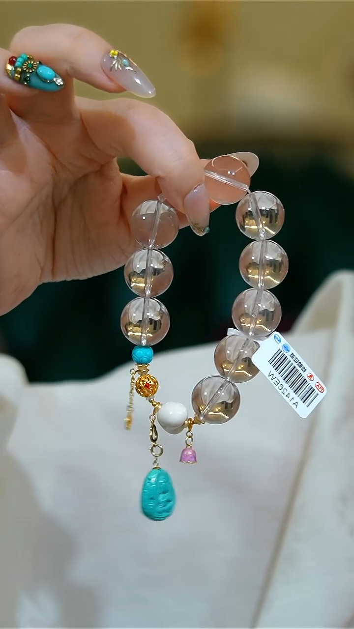 【闪购商品】水晶手链18K金镶嵌冰橘粉晶18k松石单圈手链