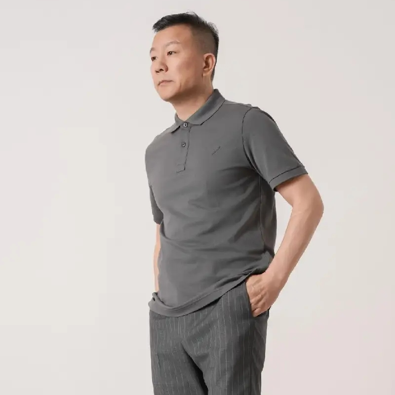 三角标P同款双丝光珠地丝绒棉Polo衫