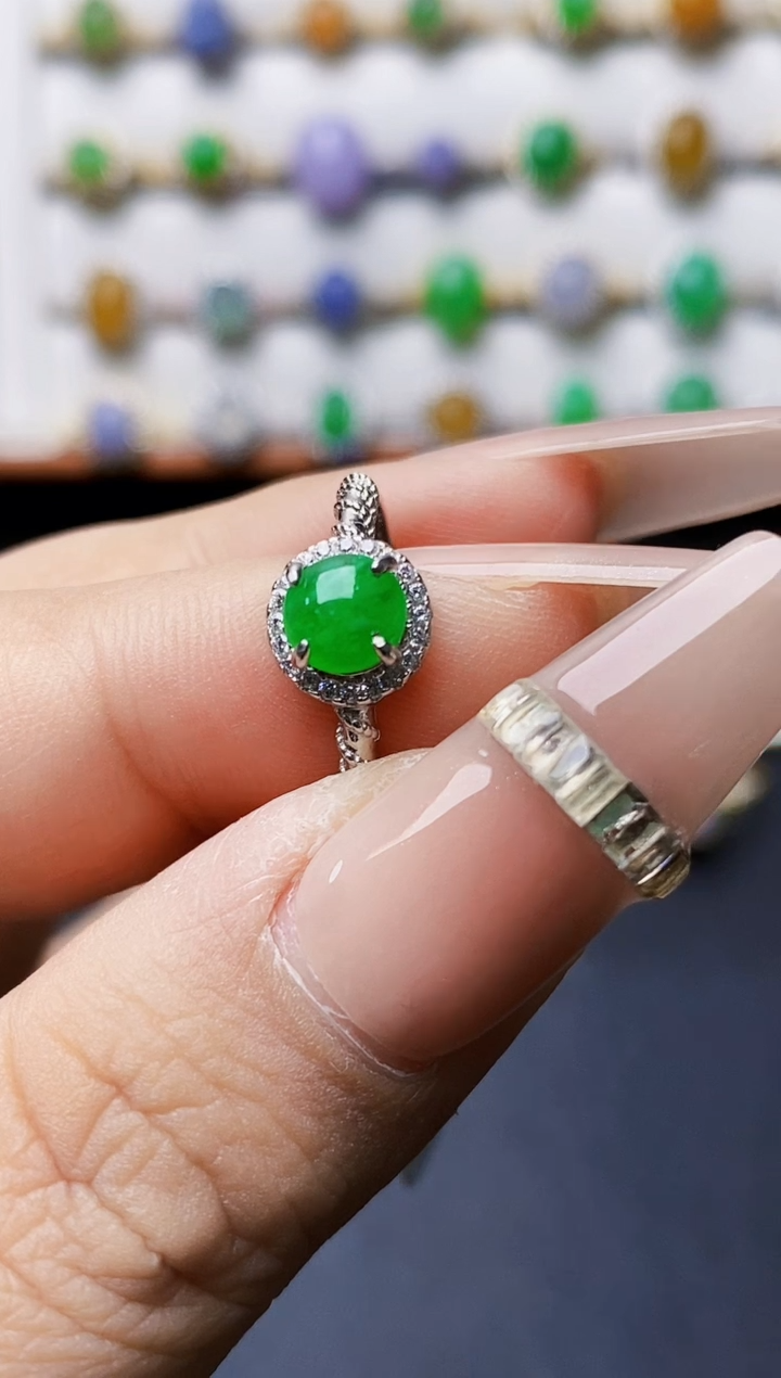 银S925镶嵌戒指翡翠0402