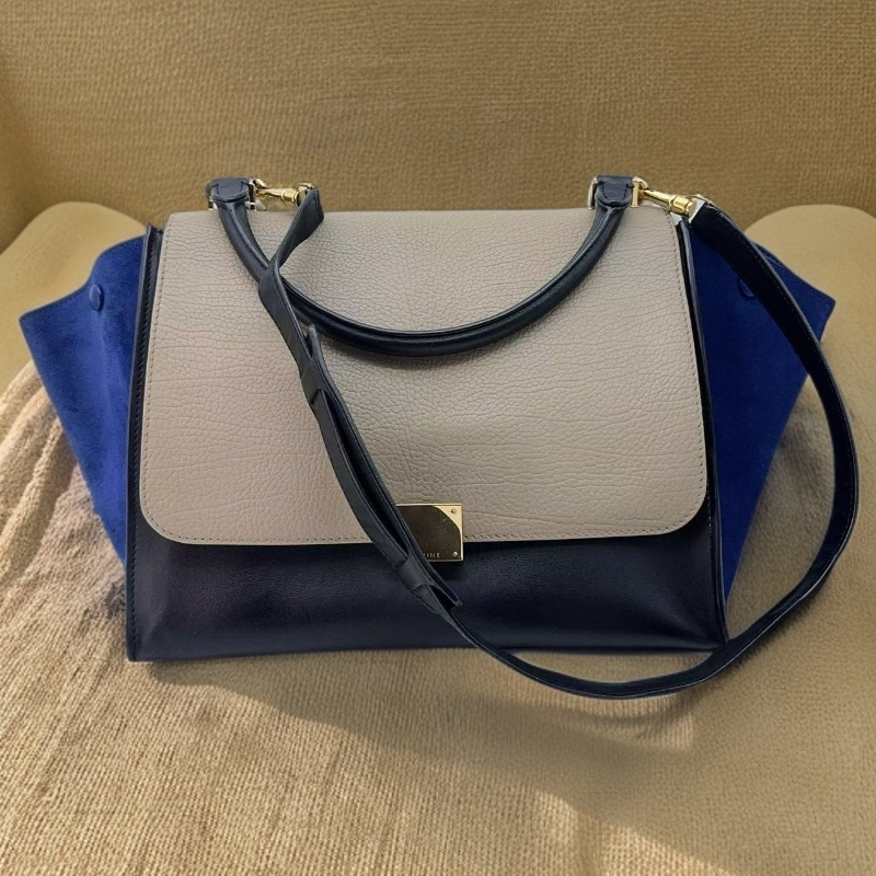 95新 Celine/思琳  黑拼蓝秋千单肩包 1754 5532