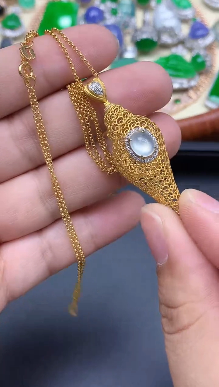 颈饰18K金镶嵌翡翠714-中国好珍宝