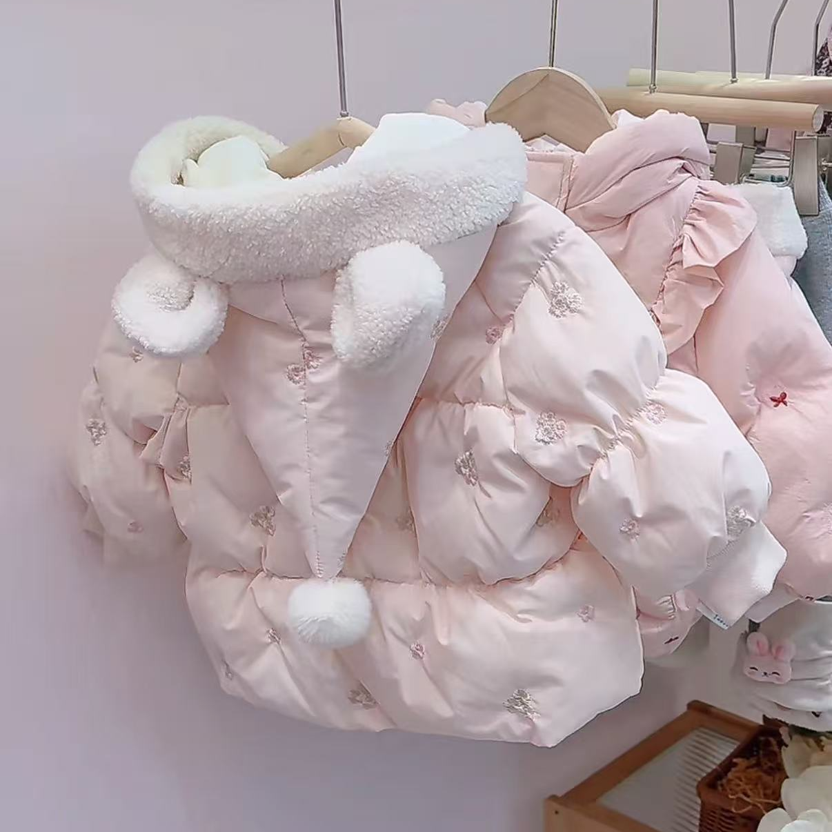 N3322 儿童冬季新款女童公主风洋气连帽加绒加厚女宝宝棉衣棉服