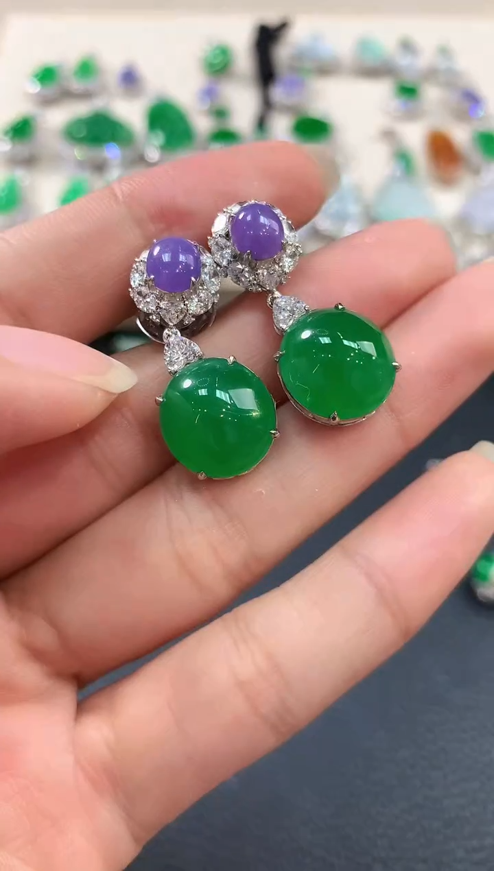 【闪购商品】翡翠耳饰18K金镶嵌m55       