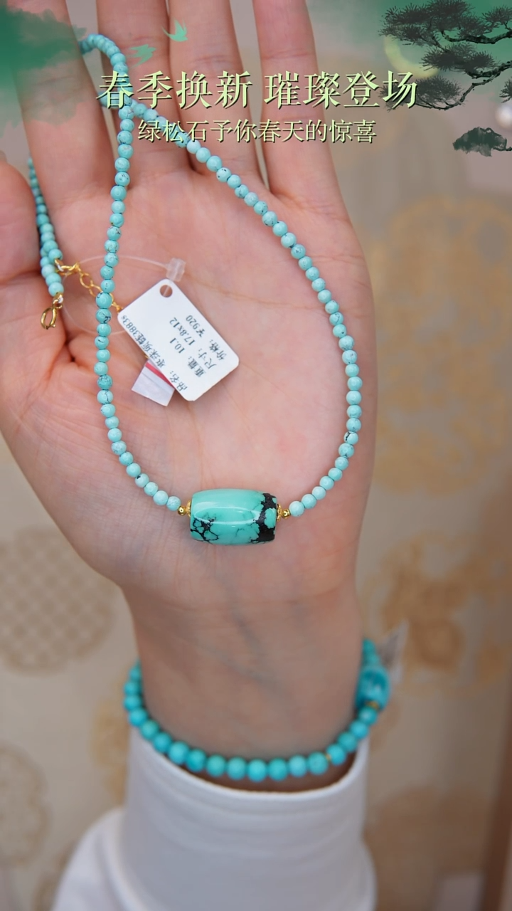 【闪购商品】绿松石银S925镀金镶嵌项链1