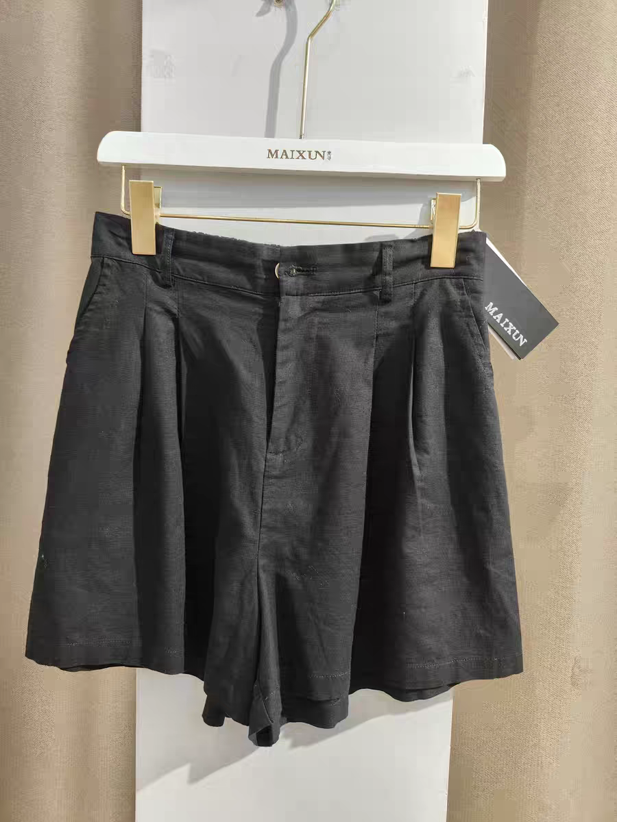 夏季高腰五分裤透气冰丝亚麻短裤女士西装职场休闲风