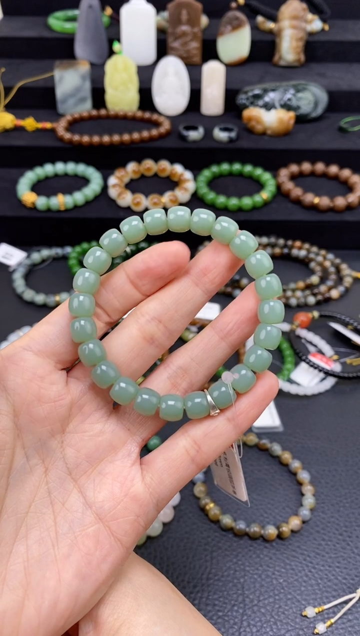 未镶嵌和田玉挂件9mm粉青极限弧手串