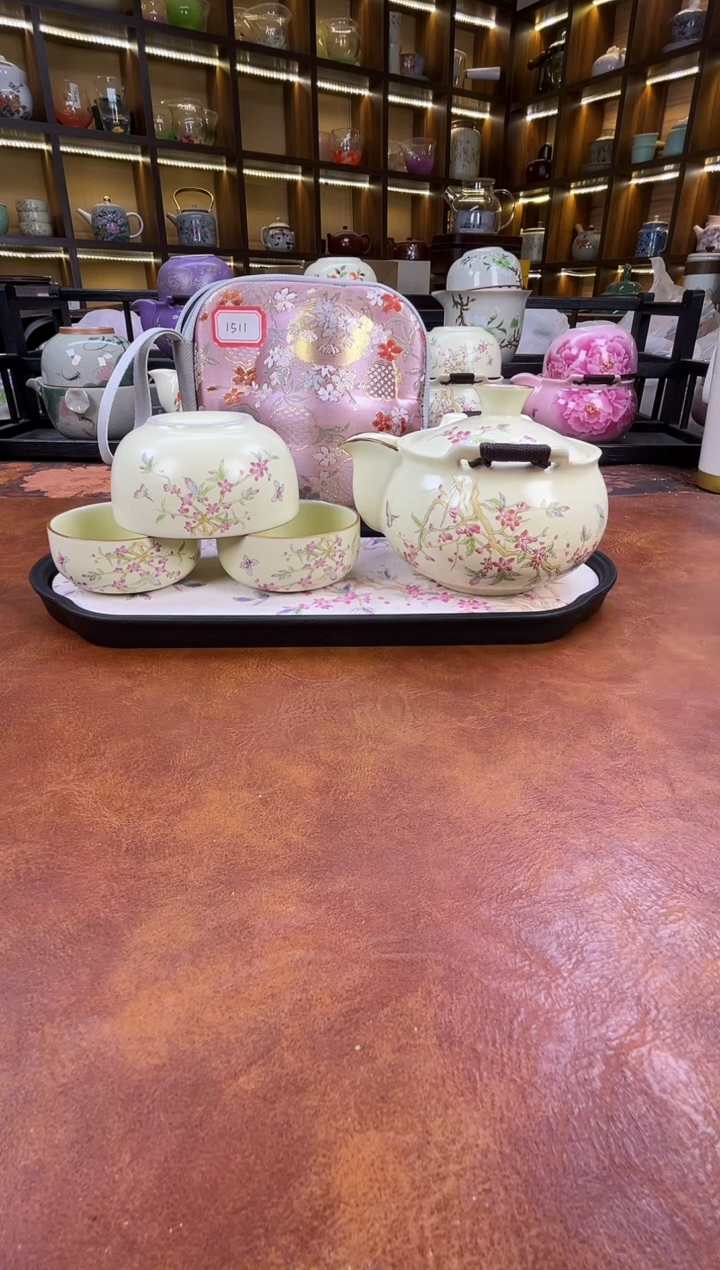 瓷片桃花宝瓶旅行+长方桃花盘