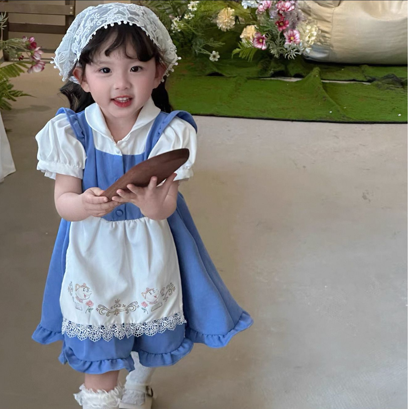 爱丽丝茶壶安娜公主泡泡袖短袖连衣裙短裤套装童装小木马原单库存