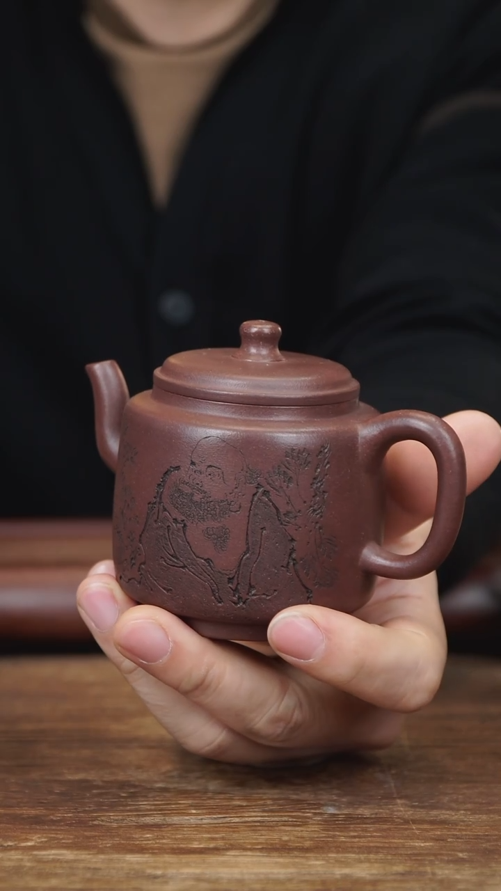 【闪购商品】紫砂茶壶240ml 刻绘宫灯 紫泥