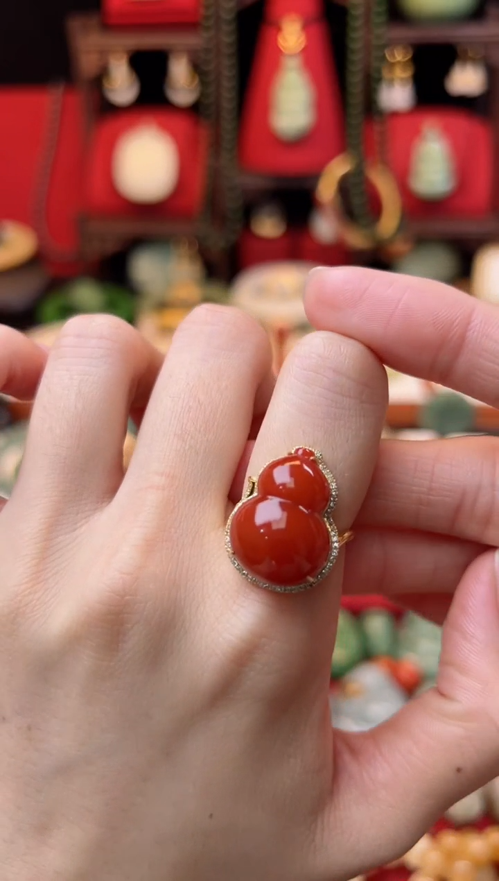 【闪购商品】南红玛瑙戒指18K金镶嵌精品