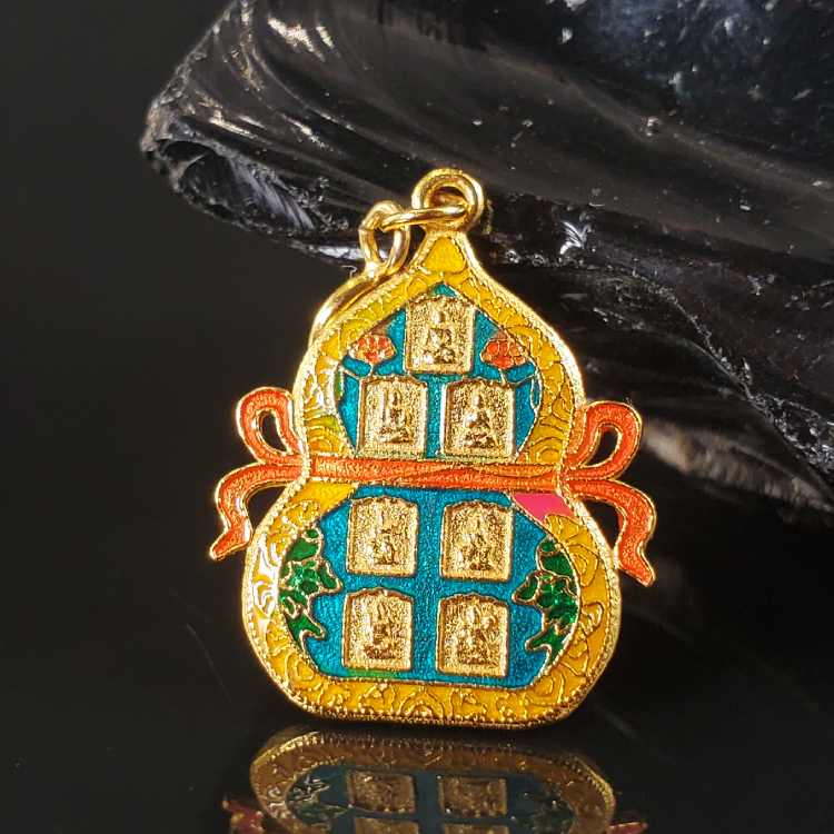 925银银制品 烧蓝七圣宝莲葫芦吊坠 万能扣 S1194