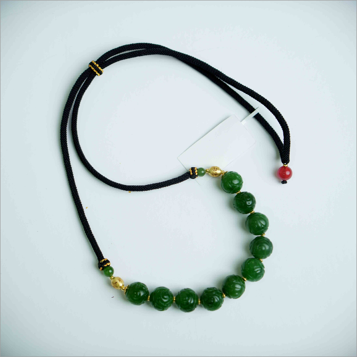 【老掌柜】和田玉碧玉回纹珠锁骨链项链  M70727