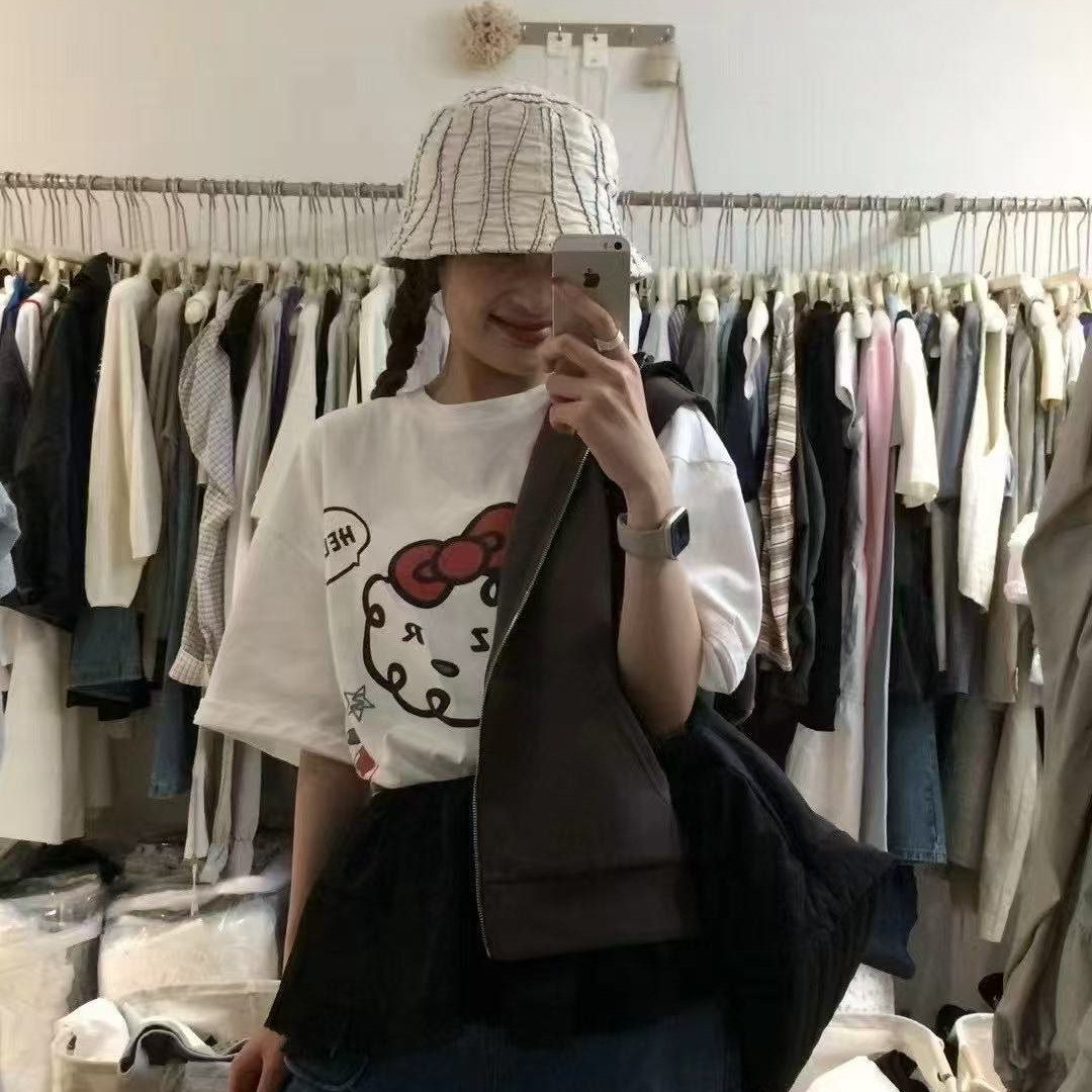 2022可爱多 韩代卡通蝴蝶结云朵慵懒短袖T