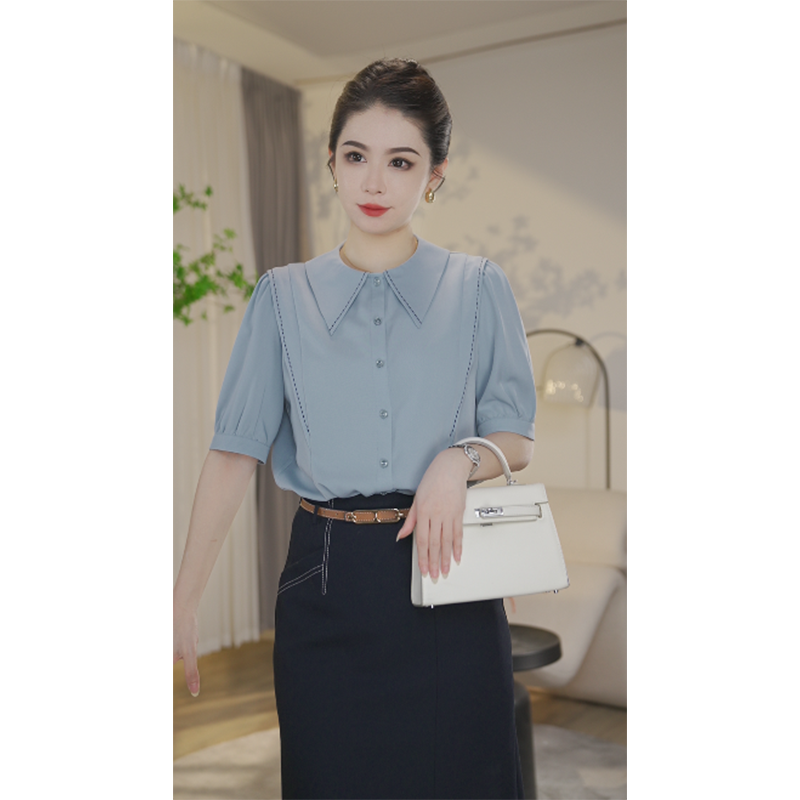 【小北甄选】流光风8592874B灰蓝色衬衫上衣女气质时尚小众法式衬衣