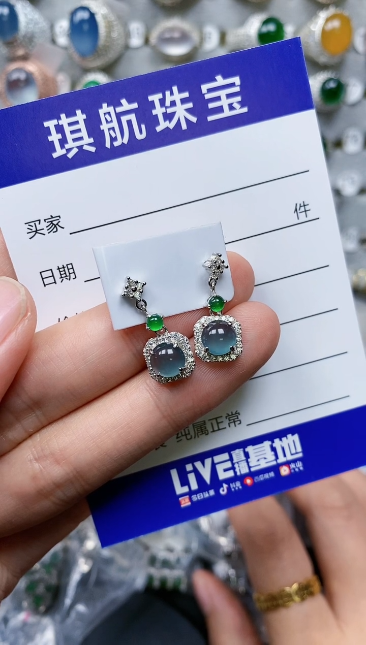 【闪购商品】翡翠耳饰银S925镶嵌0498