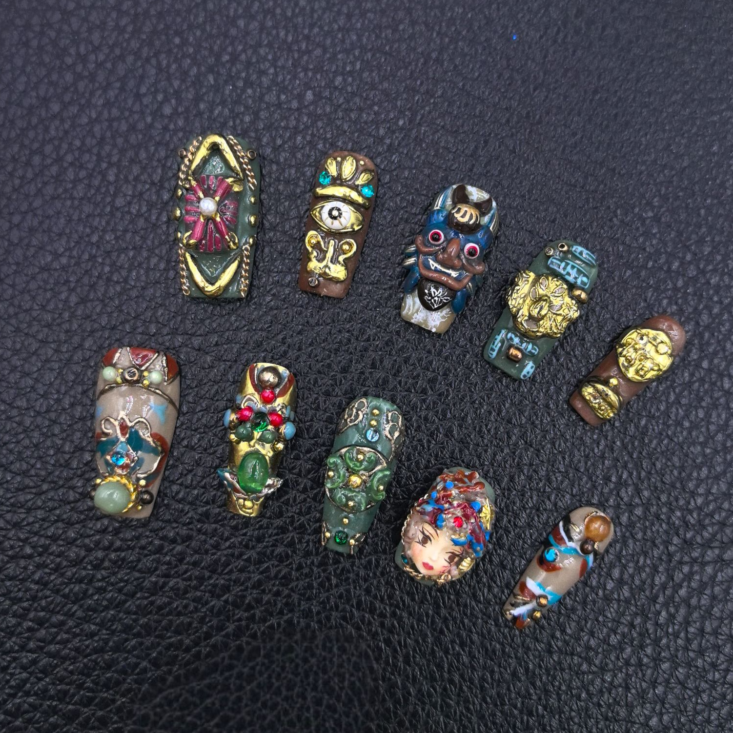 安夏 墨池窥天 长梯 纯手工穿戴甲贴片重工设计私定娃娃款