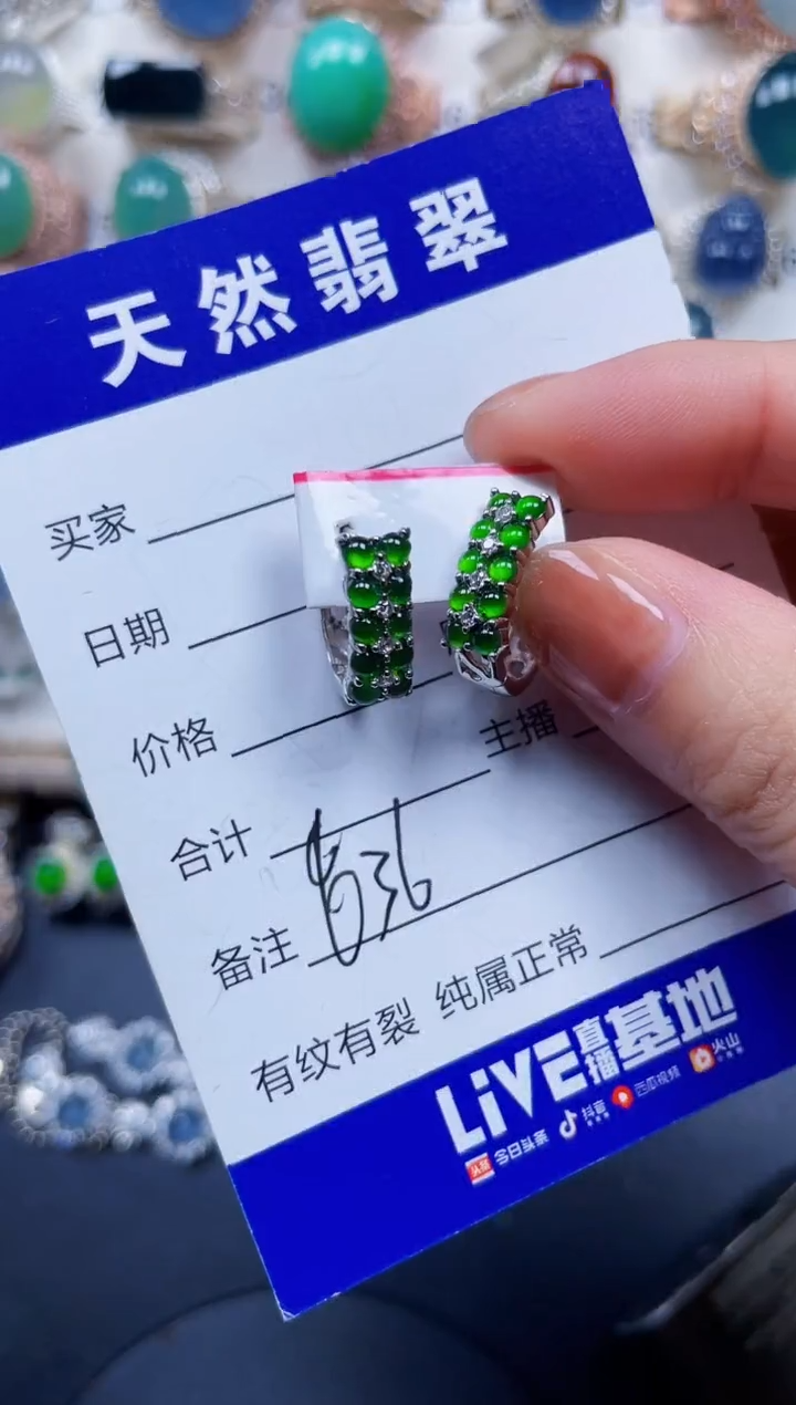 银S925镶嵌翡翠耳饰636