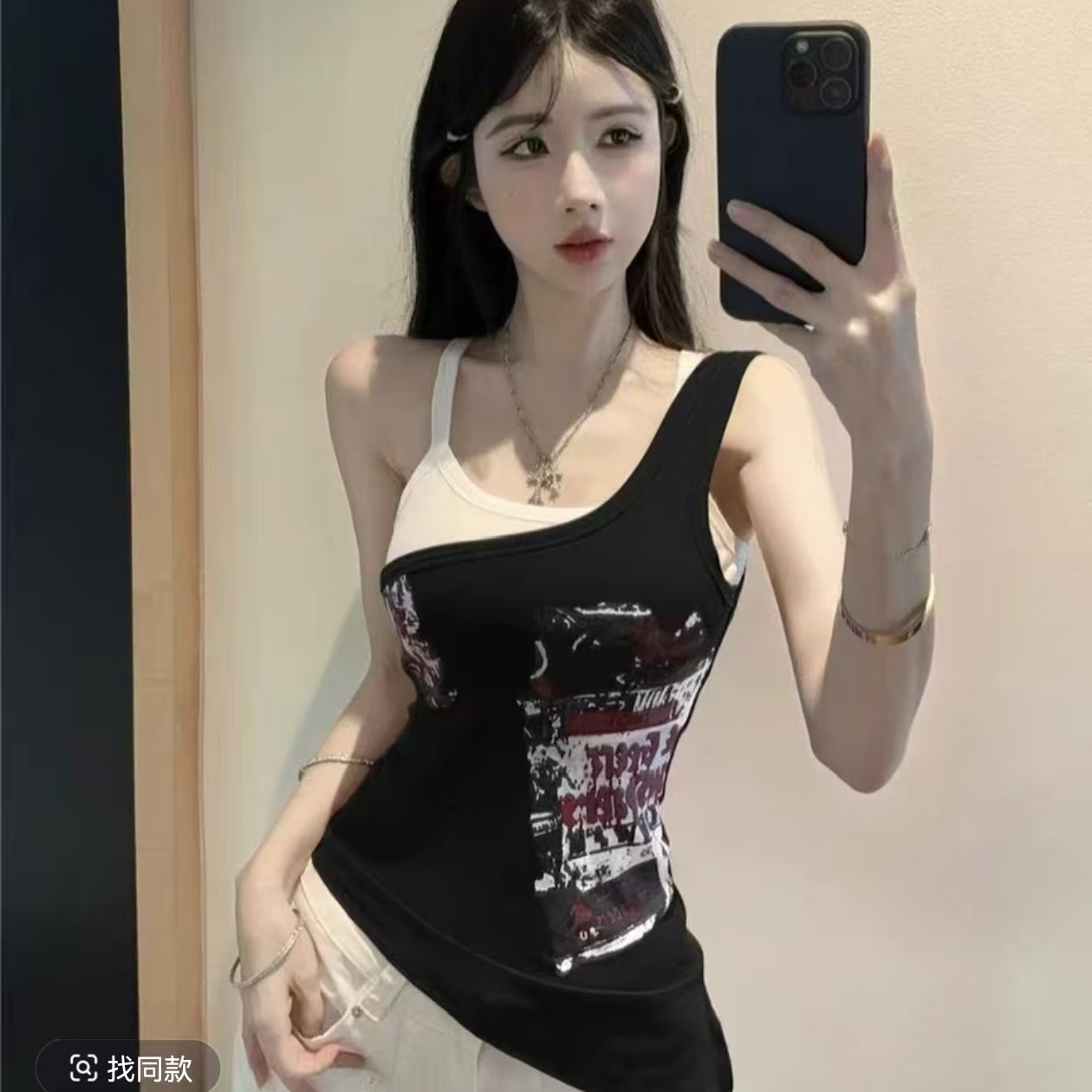20250#不规则假两件吊带背心女外穿夏季美式辣妹抹胸小上衣泰式