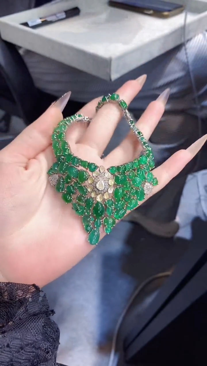 银S925镶嵌项链定制祖母绿楚楚珠宝中古甄选不退换