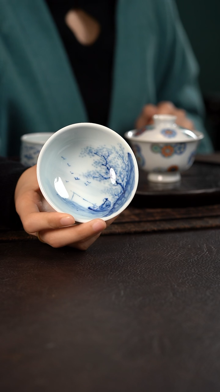 【闪购商品】杯850号HLX陶瓷山水茶碗杯 带内绘