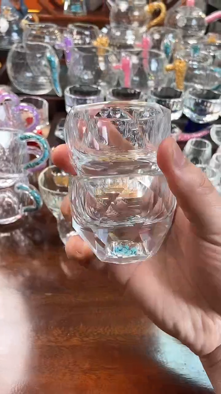 【闪购商品】玺宴新款水晶八角杯金箔+绿松石