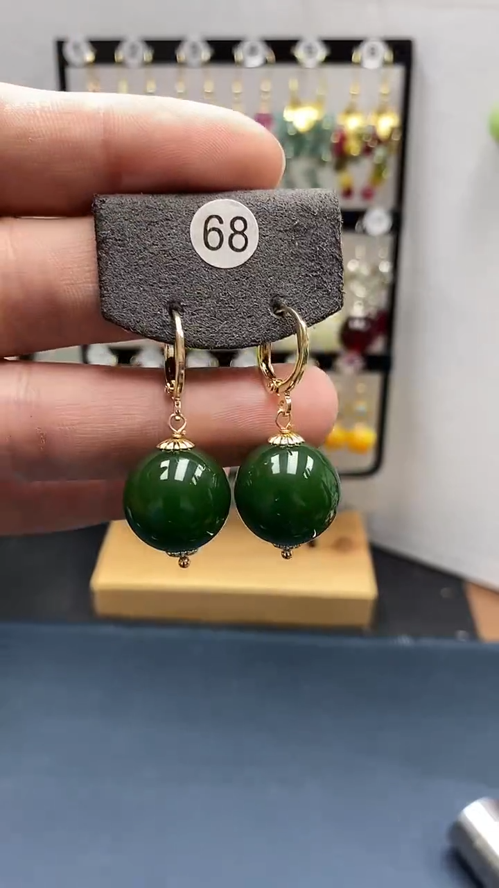 【闪购商品】和田玉耳饰银S925镀金镶嵌尺寸16mm耳扣22