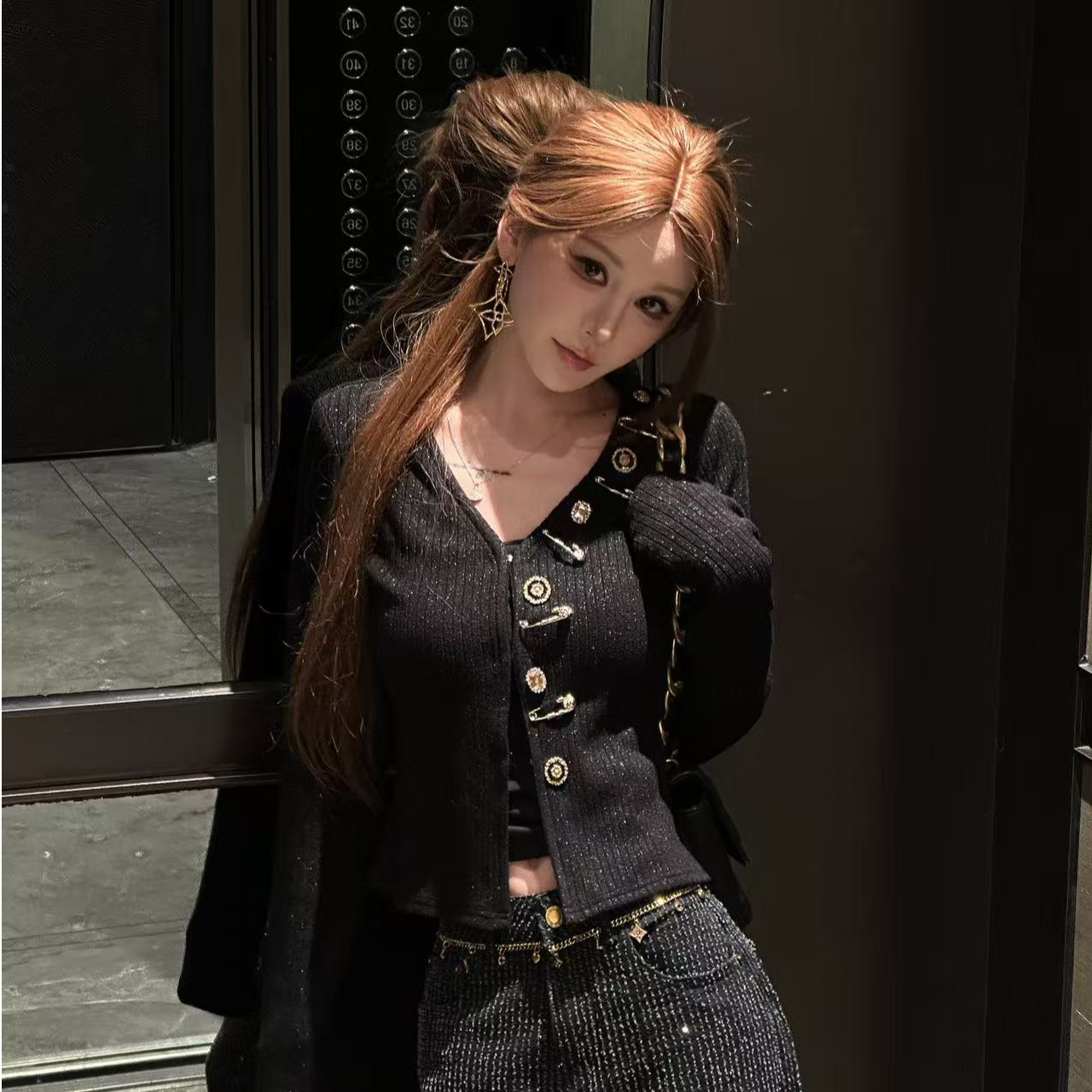 可可不加酱【巴赫旧约】早秋针织金扣修身显瘦长袖上衣LWJ25C3T2838