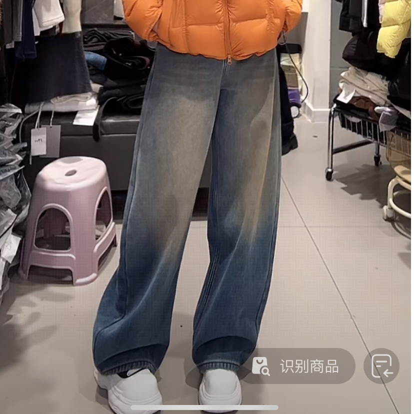 新款复古色加绒牛仔裤