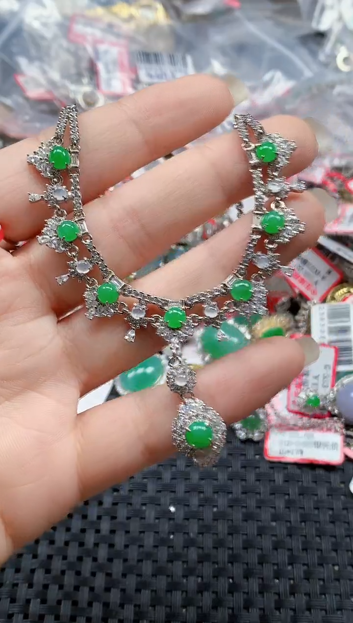 银S925镶嵌戒指翡翠天然A货缅甸翡翠