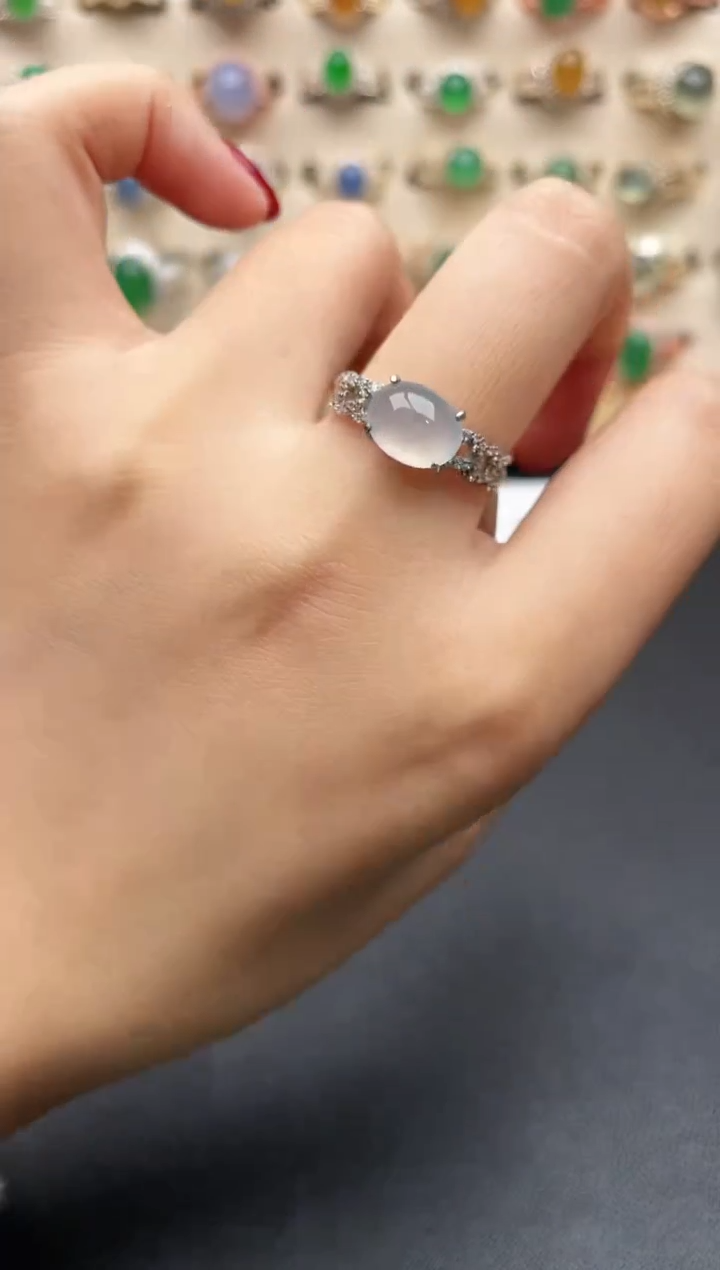 银S925镶嵌戒指翡翠一物一证一礼盒