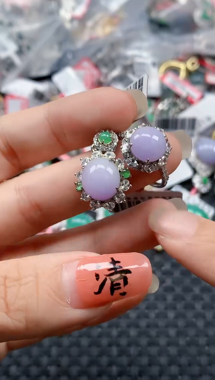 银S925镶嵌戒指翡翠天然A货缅甸翡翠