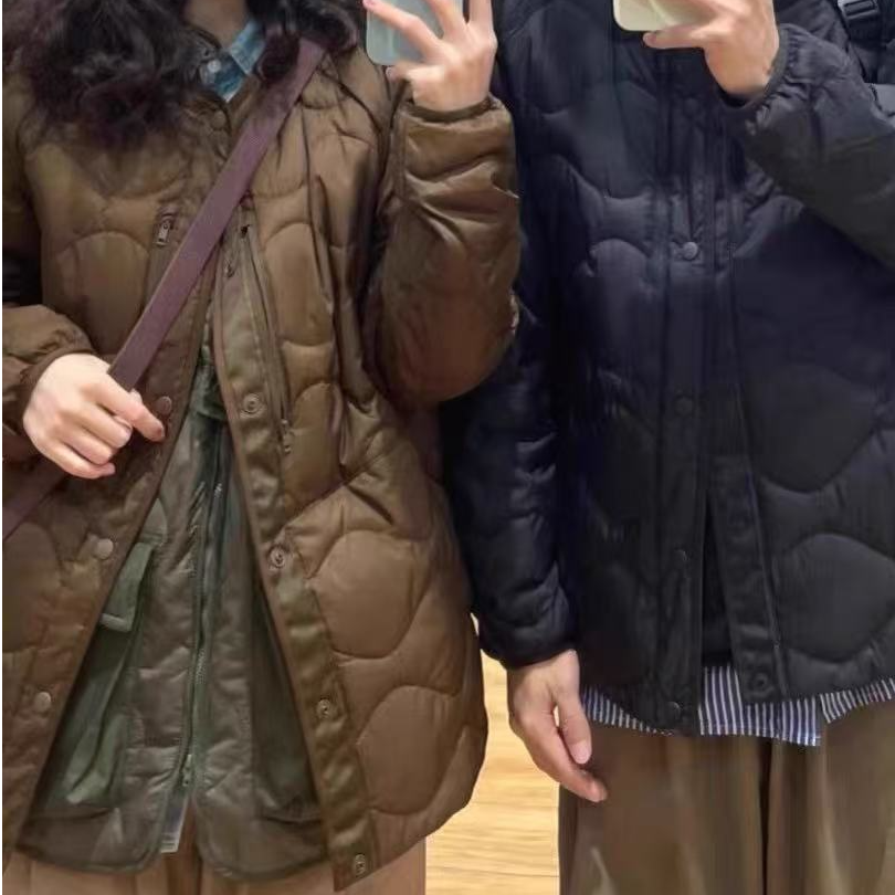 【柜子款】男女秋冬日系复古圆领绗缝潮流纯色轻量保暖羽绒服外套