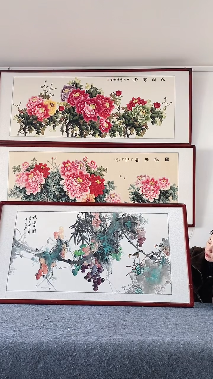 国画纯手绘国画125*65带框装饰挂画