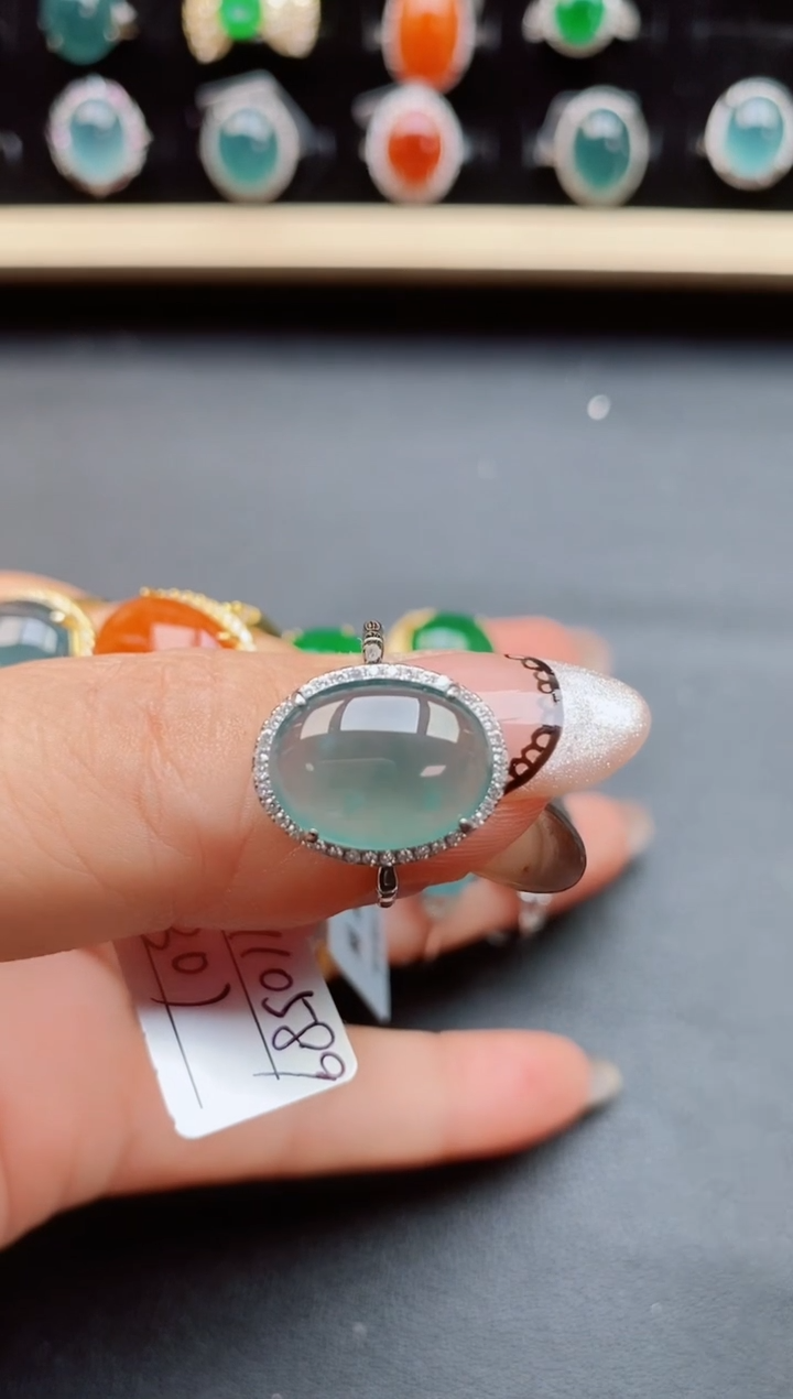 翡翠戒指银S925镶嵌50850