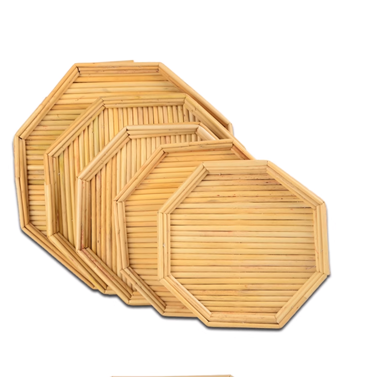 防滑托盘沥水垫高粱秆编制八角盘中式田园风元素