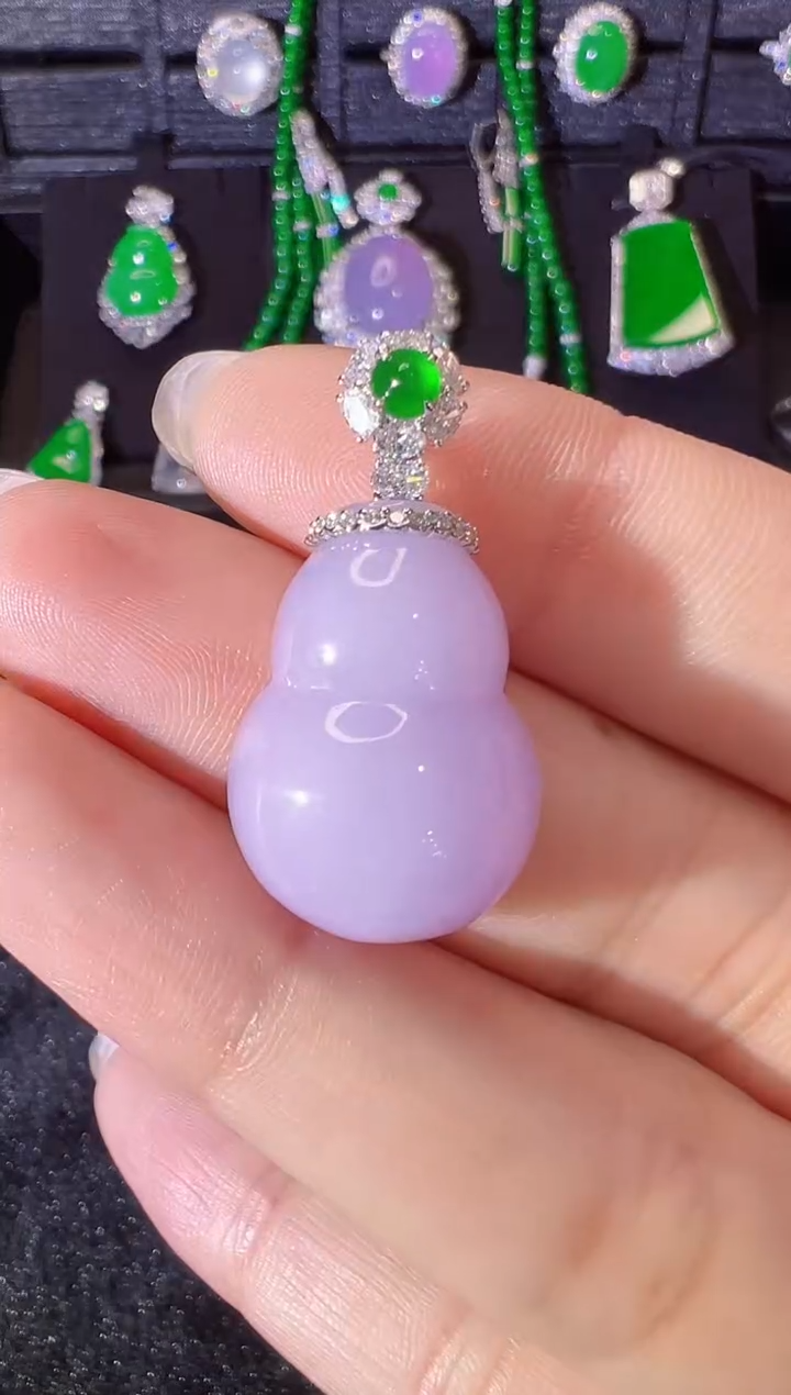 翡翠18K金镶嵌吊坠(不含链)冰种紫罗兰葫芦吊坠
