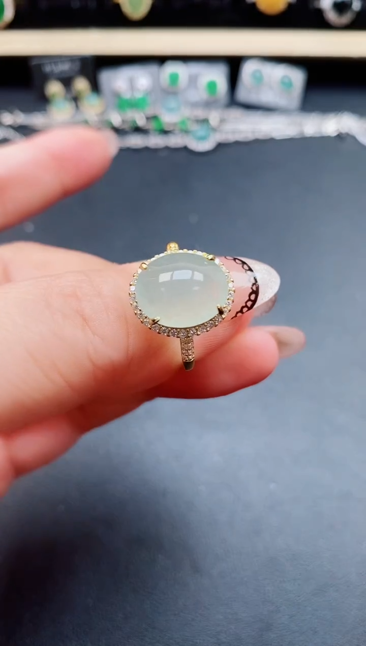 翡翠戒指银S925镶嵌50850