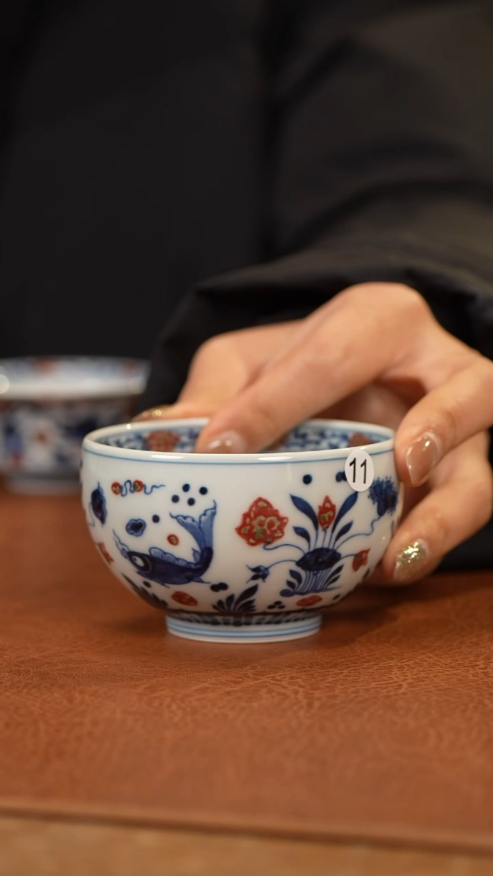 【闪购商品】杯和然窑釉里红鱼藻禅定杯