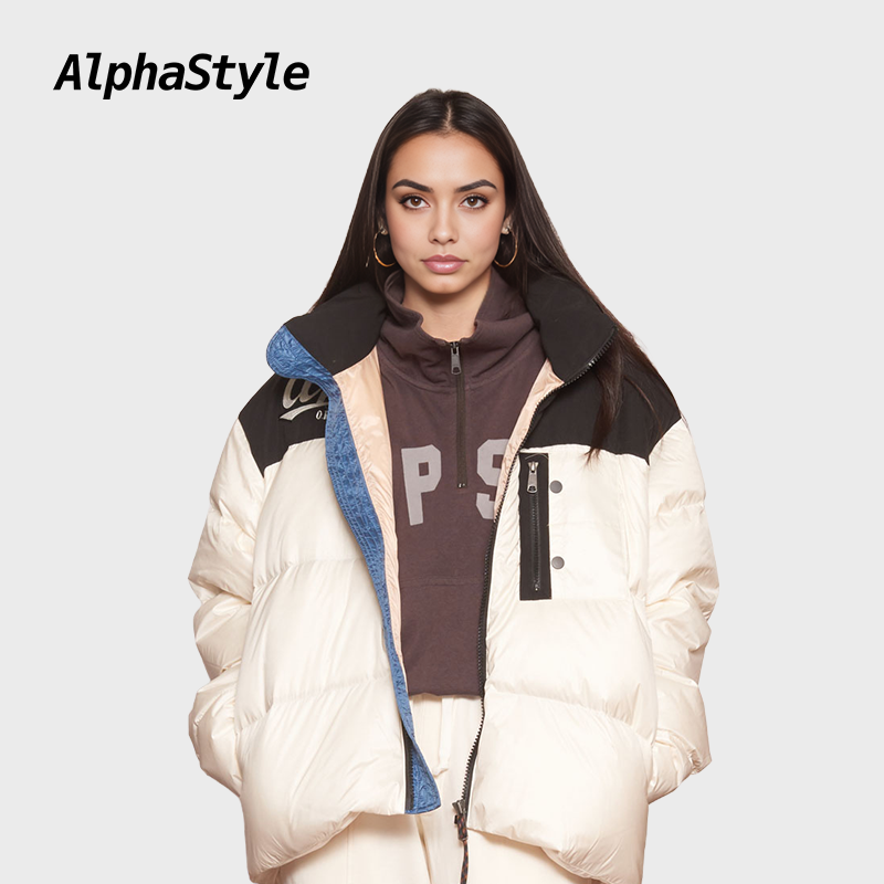 ALPHA STYLE冬季港式时尚百搭潮流保暖长袖短款宽松鸭绒羽绒夹克