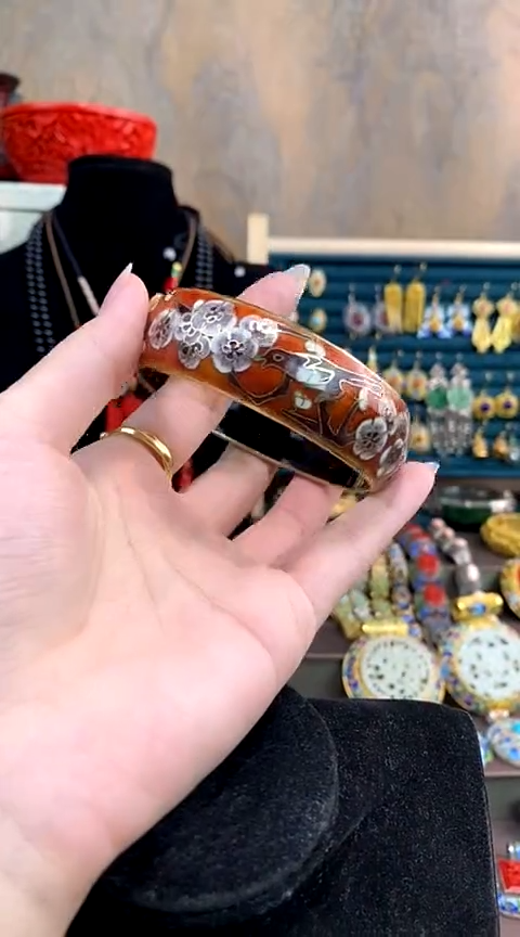 阳**使非遗手工艺 景泰蓝 手镯 喜上眉梢 红色